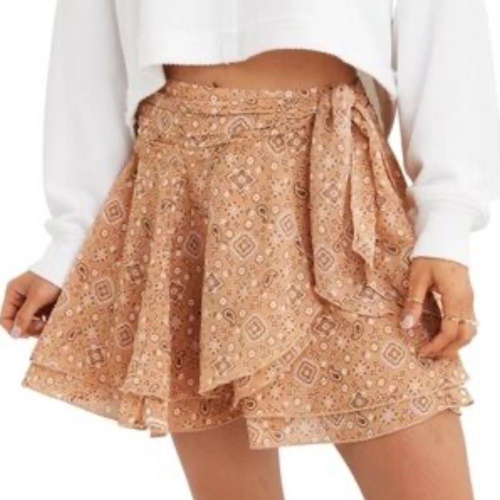 NWT AERIE Wrap Tie Skirt Brown Paisley Size Large